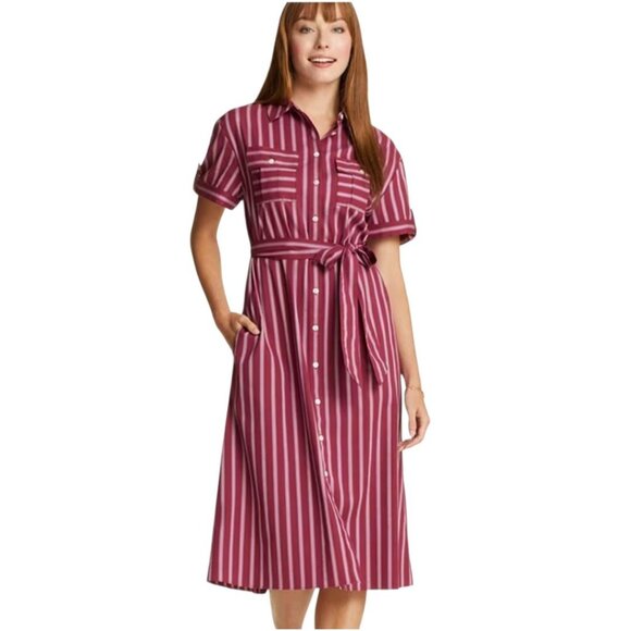 Draper James Red Striped Belted Shirt Dress Size M Excellent - Picture 1 of 9